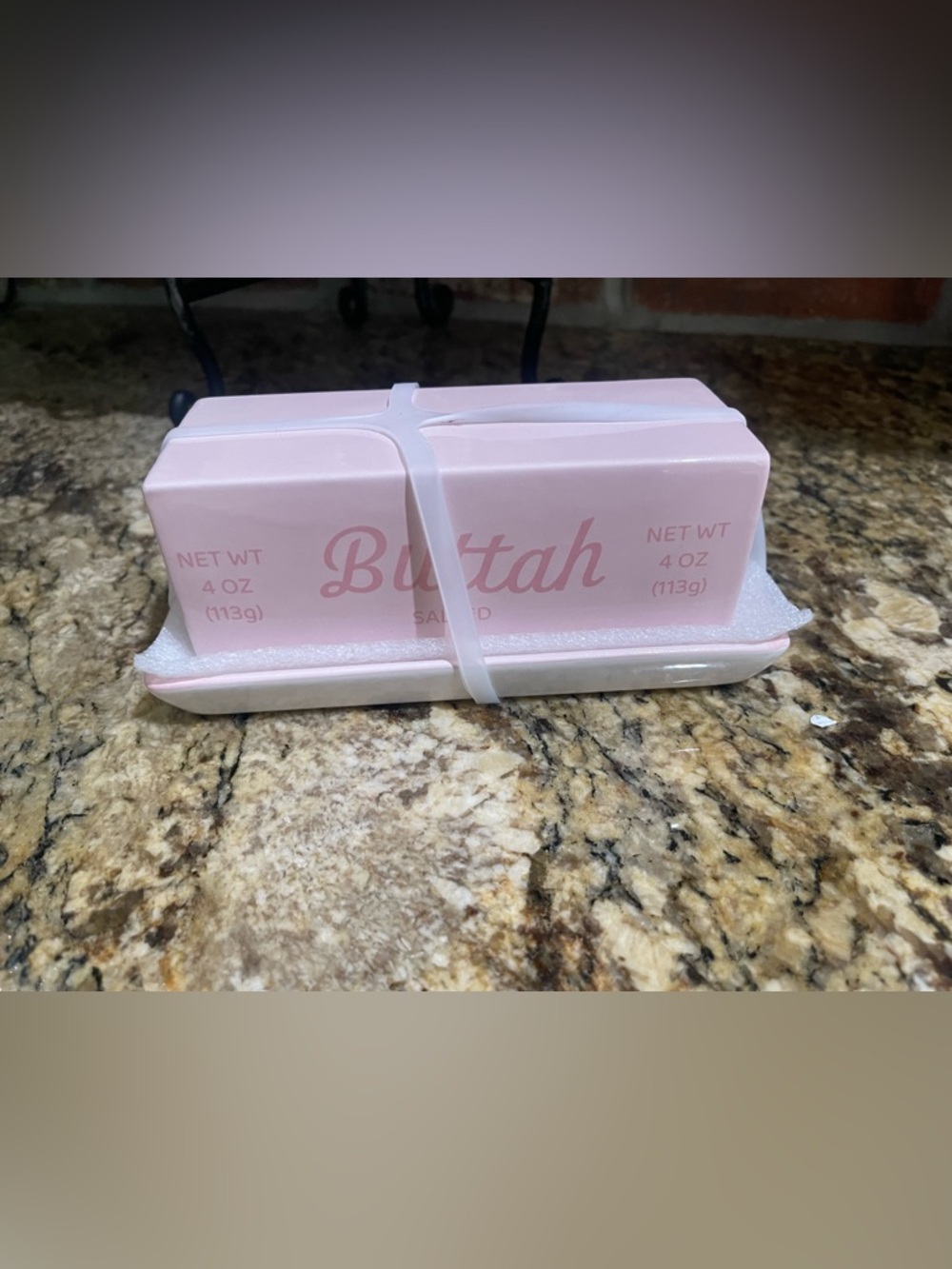 Dwell Studio pink ceramic covered butter dish  BUTTAH - Brand new!